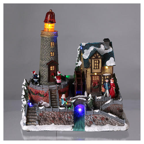 Christmas village with moving mill and children 25x25x15 cm 2