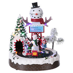 Pueblos navideños en miniatura: Escena navideña 30x25x20 cm tren en movimiento corriente y batería