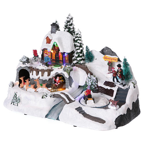 Snowy Christmas Town with Santa Clause and Moving Men 25x35x25 cm Power Operated 3
