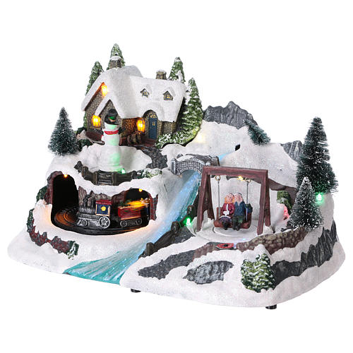 Snowy Christmas Village with Animated Train and Swing20x30x20 cm Battery operated 3