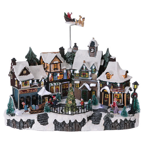 Rustic Winter Village with Moving Tree 30x40x20 cm Electric Powered 1