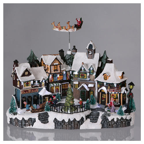 Rustic Winter Village with Moving Tree 30x40x20 cm Electric Powered 2
