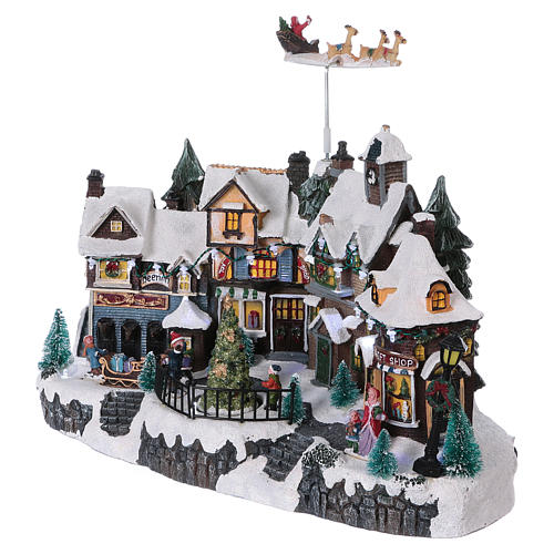 Rustic Winter Village with Moving Tree 30x40x20 cm Electric Powered 3