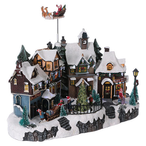 Rustic Winter Village with Moving Tree 30x40x20 cm Electric Powered 4