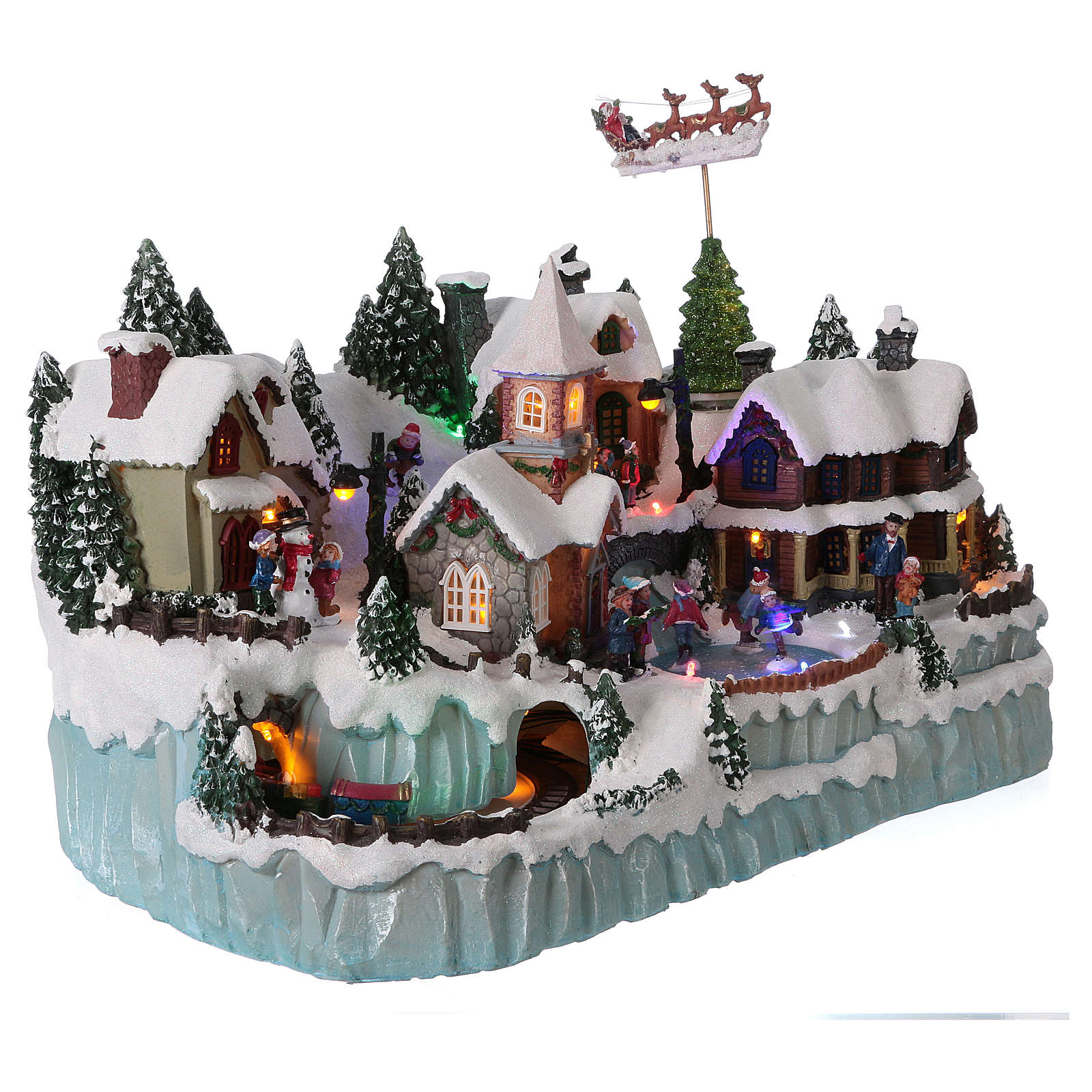 Christmas village with LED lights, ice-skaters and moving | online