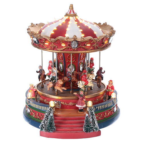 Lighted Christmas Village with moving merry-go-round with music ...