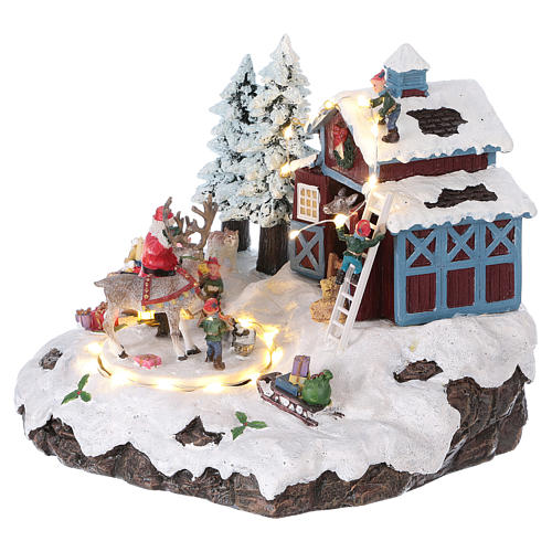 Santa Claus Christmas Village with Gifts 20x25x20 cm lights motion music electric powered 3