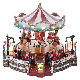 Villages de Noël miniatures: Décor de Noël avec carrousel mouvement lumières musique 25x30x30 cm courant