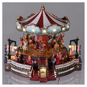 Villages de Noël miniatures: Décor de Noël avec carrousel mouvement lumières musique 25x30x30 cm courant