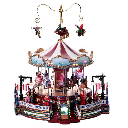 Christmas Carousel Holiday Scene with lights music 25x30x30 electric powered 1