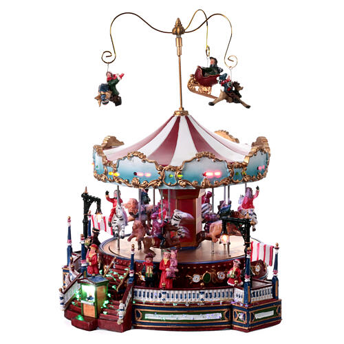 Christmas Carousel Holiday Scene with lights music 25x30x30 electric powered 3