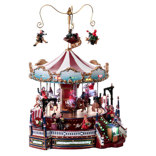 Christmas Carousel Holiday Scene with lights music 25x30x30 electric powered 4