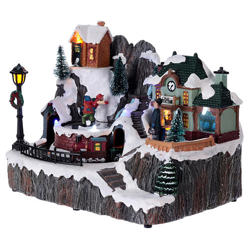 Christmas village with music, lights, station and moving train 20x20x15 cm 3