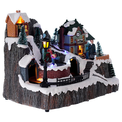 Lighted Christmas Town with Train Station music motion 20x20x15 cm 4