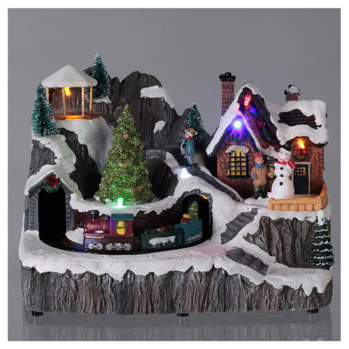 Snowy Town Christmas Scene with lights music movement 20x20x15 cm 2