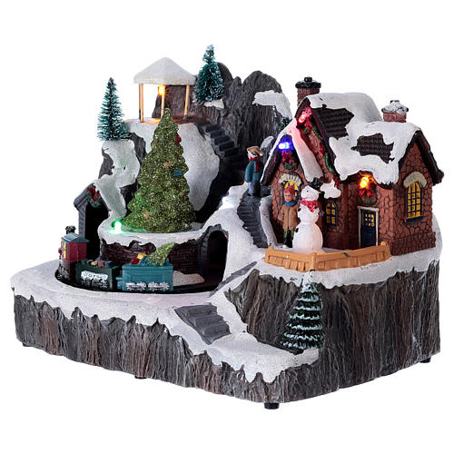 Snowy Town Christmas Scene with lights music movement 20x20x15 cm 3