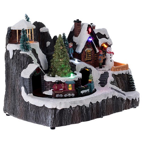 Snowy Town Christmas Scene with lights music movement 20x20x15 cm 4