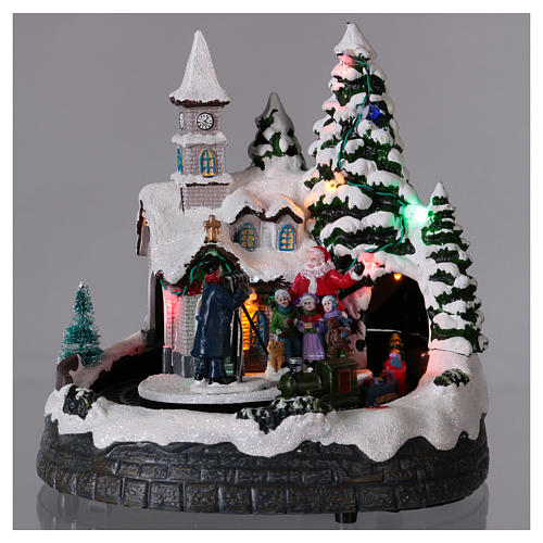 Christmas village with lights music, train and photoghrapher 20x20x15 cm 2