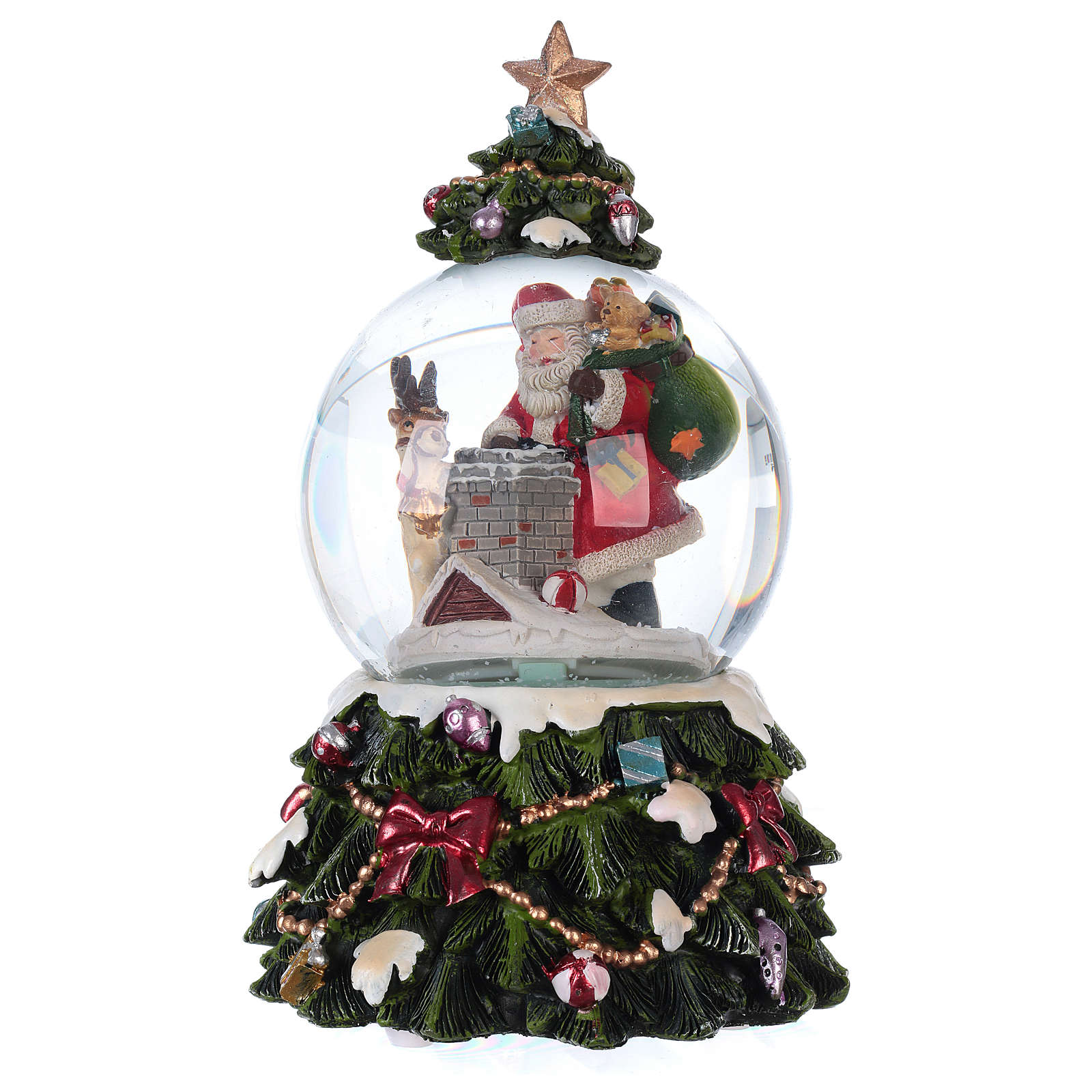 Snow globe with music box Santa Claus, reindeer and chimney, | online