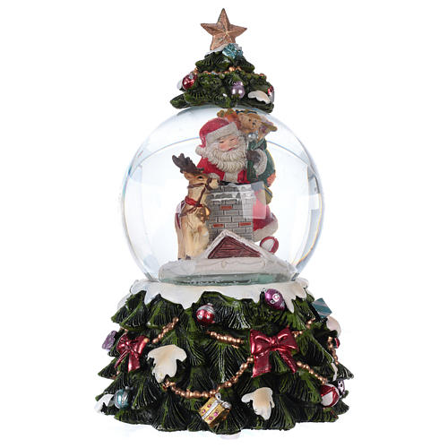 Santa snow globe with reindeer and chimney, music glitter 1