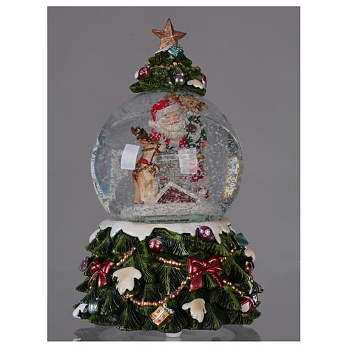 Santa snow globe with reindeer and chimney, music glitter 2