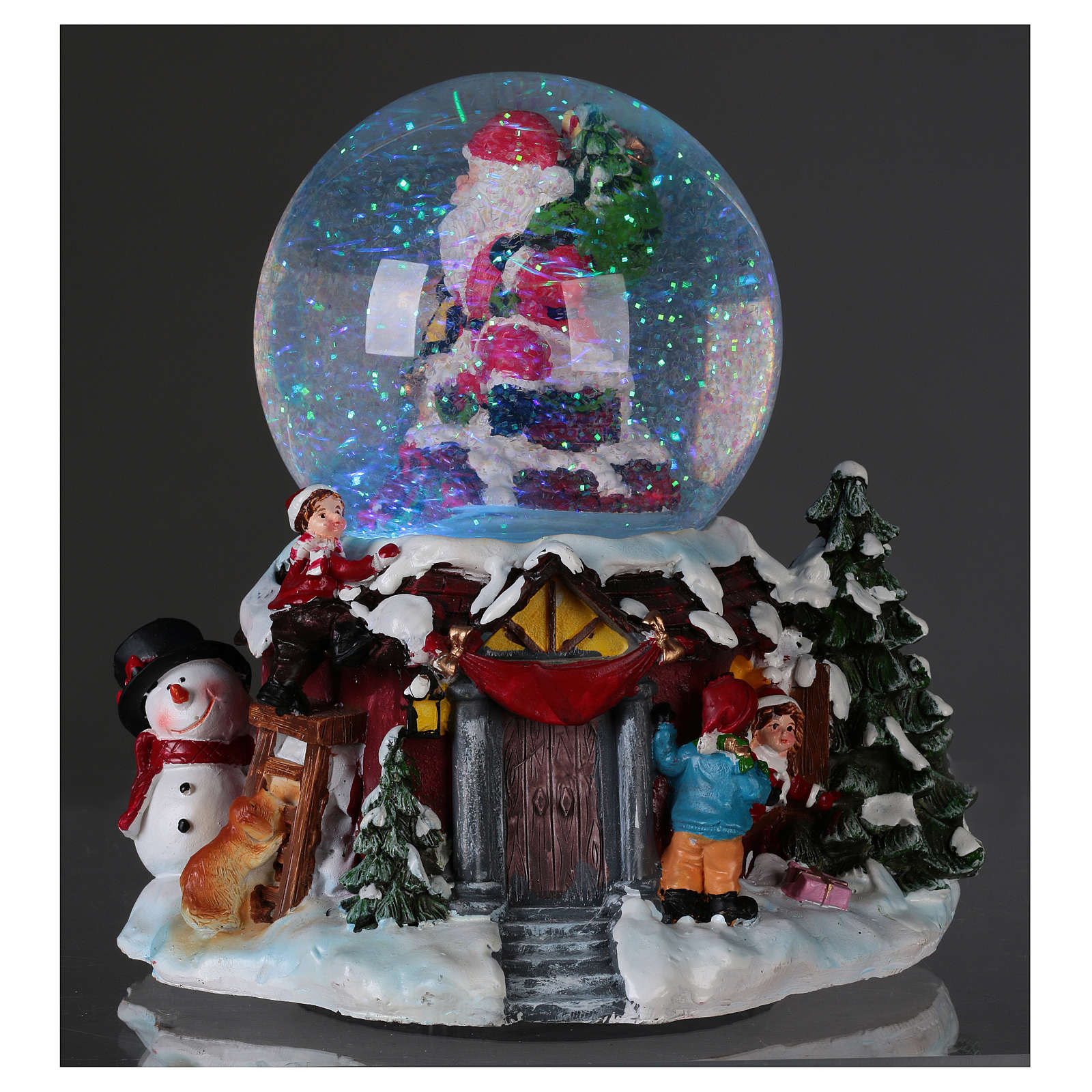 Immagini Di Natale Con Neve.Palla Di Vetro Con Neve E Glitter Babbo Natale Musica E Luce Vendita Online Su Holyart