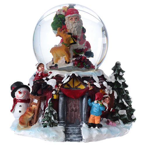Christmas snow globe with snow, glitter Santa Claus music and lights 1