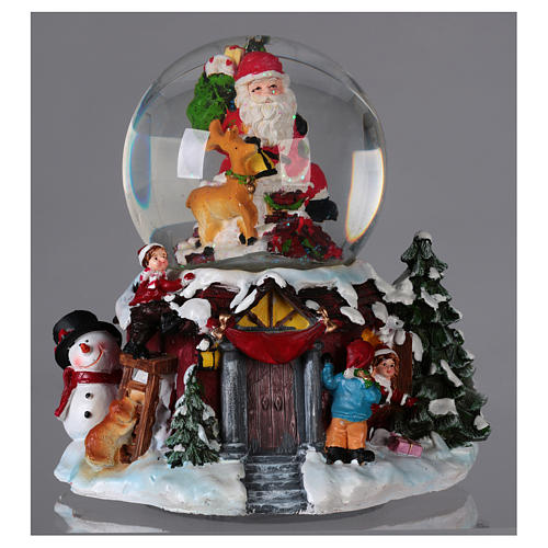 Christmas snow globe with snow, glitter Santa Claus music and lights 2