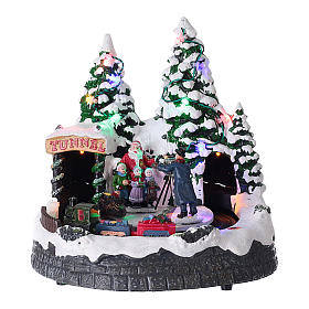 Pueblo navideño luces música 20x20x15 cm fotógrafo Papá Noel niños