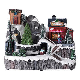 Cenário de Natal carros movimento luzes música 20x20x15 cm s1