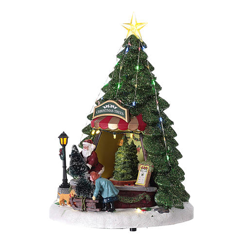 Village de Noël avec Père Noël et magasin de sapins 35x20 cm 3
