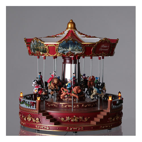 Carousel with horses for Christmas village 30x30x30 cm 2