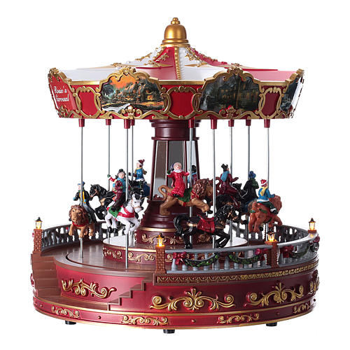 Carousel with horses for Christmas village 30x30x30 cm 3