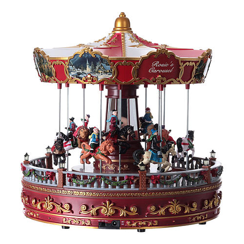 Carousel with horses for Christmas village 30x30x30 cm 5