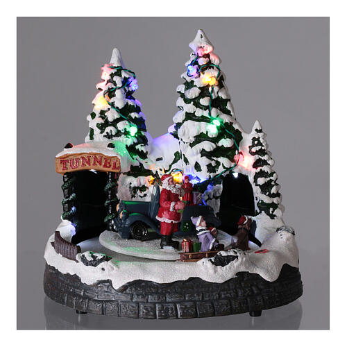 Santa Claus Christmas village children on sled lighted music 20x20x15 cm 2