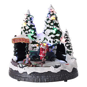 Cenário Pai Natal crianças trenô iluminado música 20x20x15 cm s1