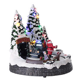 Cenário Pai Natal crianças trenô iluminado música 20x20x15 cm s4