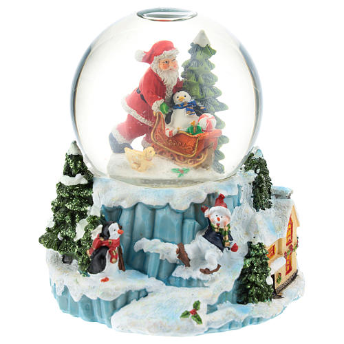Palla di vetro con Babbo Natale e slitta h. 15 cm 1