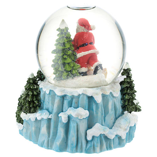 Palla di vetro con Babbo Natale e slitta h. 15 cm 4