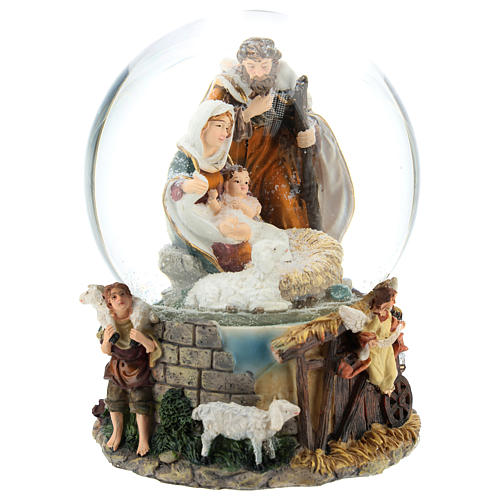 Kula szklana bożonarodzeniowa ze sceną Narodzin Jezusa i pozytywką h 20 cm 4