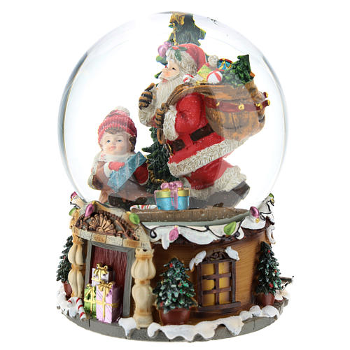 Boule à neige Père Noël avec cadeaux carillon h 20 cm 3