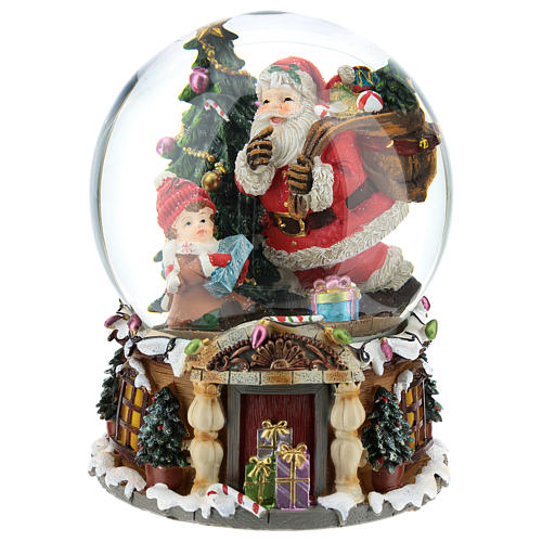 Globo de neve Pai Natal com presentes caixa de música altura 20 cm 1