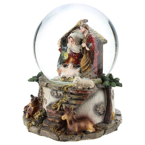 Bola de nieve de resina y vidrio con Natividad y carillón h. 15 cm 3