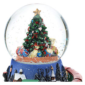 Globo de neve com árvore de Natal e trem caixa de música altura 15 cm