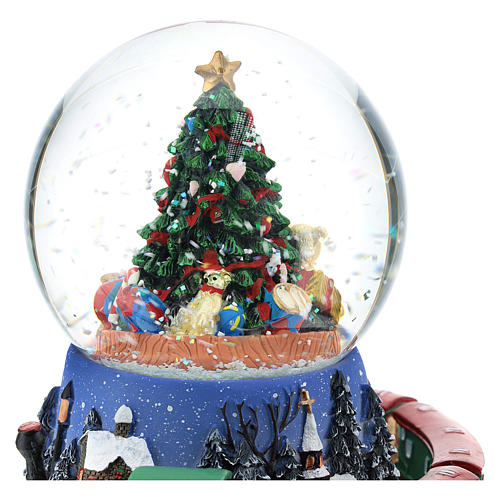 Globo de neve com árvore de Natal e trem caixa de música altura 15 cm 2