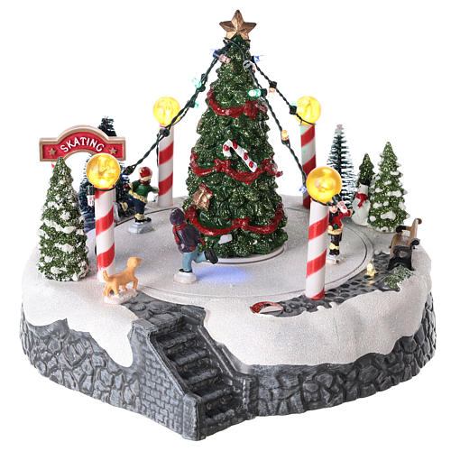 Winterszene mit Weihnachtsbaum und beweglicher Eislauffläche, 20x20 cm 1