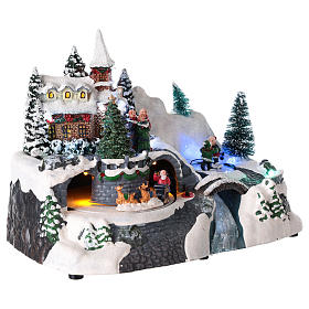 Lighted Christmas village with church and water fall 20x25x15 cm s4