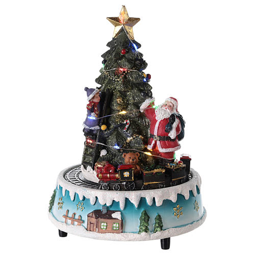 Winterszene mit Weihnachtsbaum, Weihnachtsmann und beweglichen Zug, 15x20 cm 1