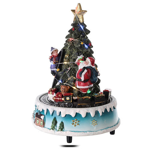 Winterszene mit Weihnachtsbaum, Weihnachtsmann und beweglichen Zug, 15x20 cm 3