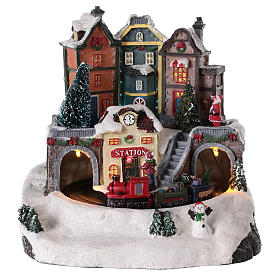 Christmas Village with moving train 20x15 cm